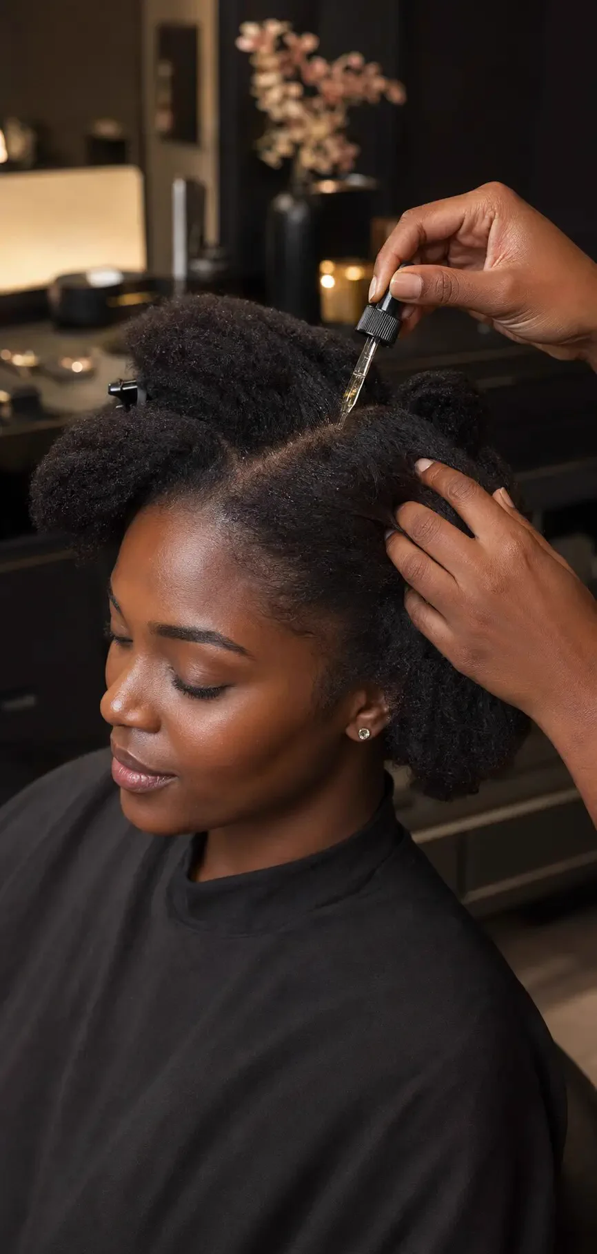 Close editorial view of a restorative scalp hydration service